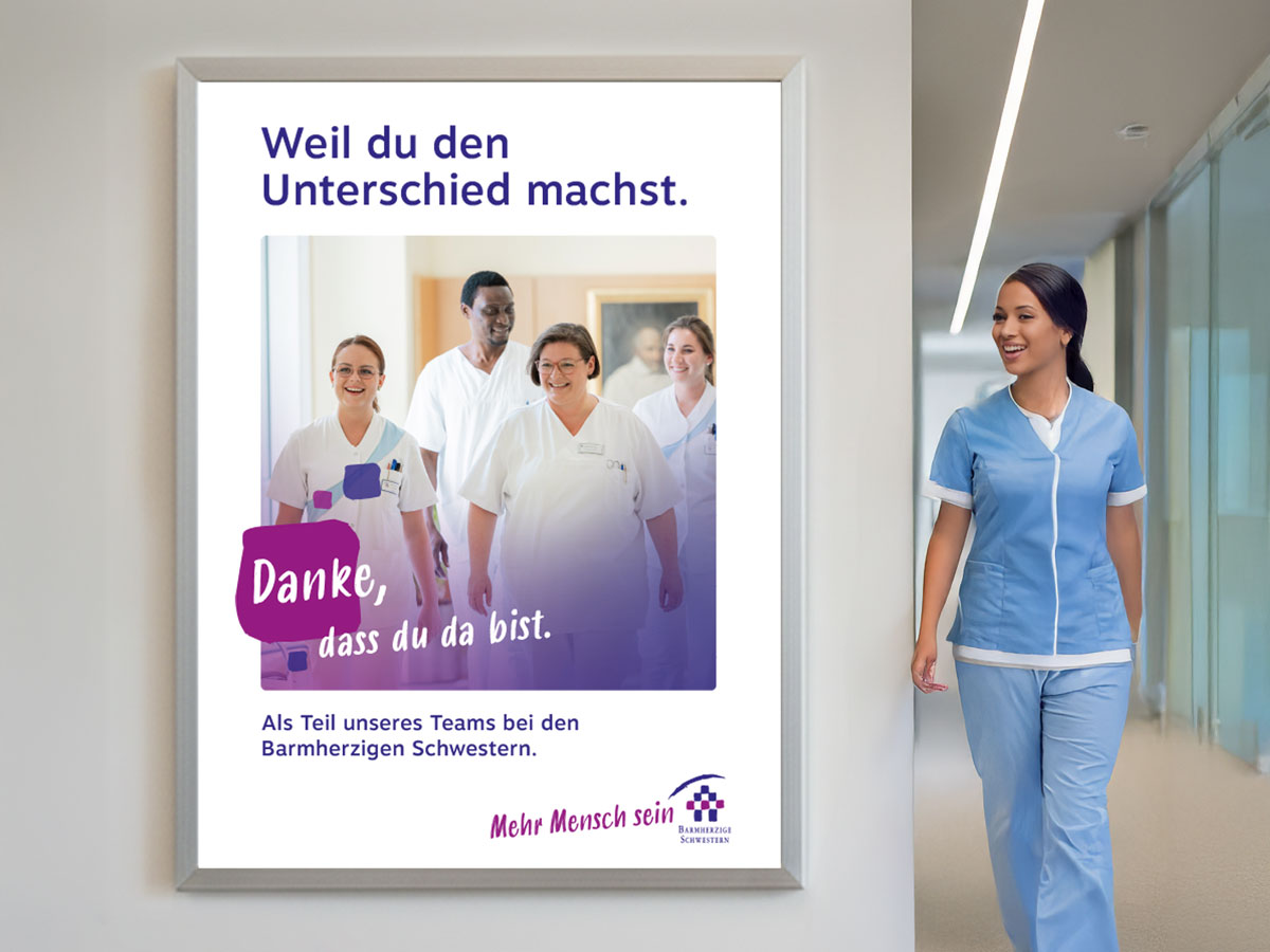 Referenz Employer Branding Plakat "Weil du den Unterschied machst" für Barmherzige Schwestern – Recruiting Kampagne von twentyfourtalents