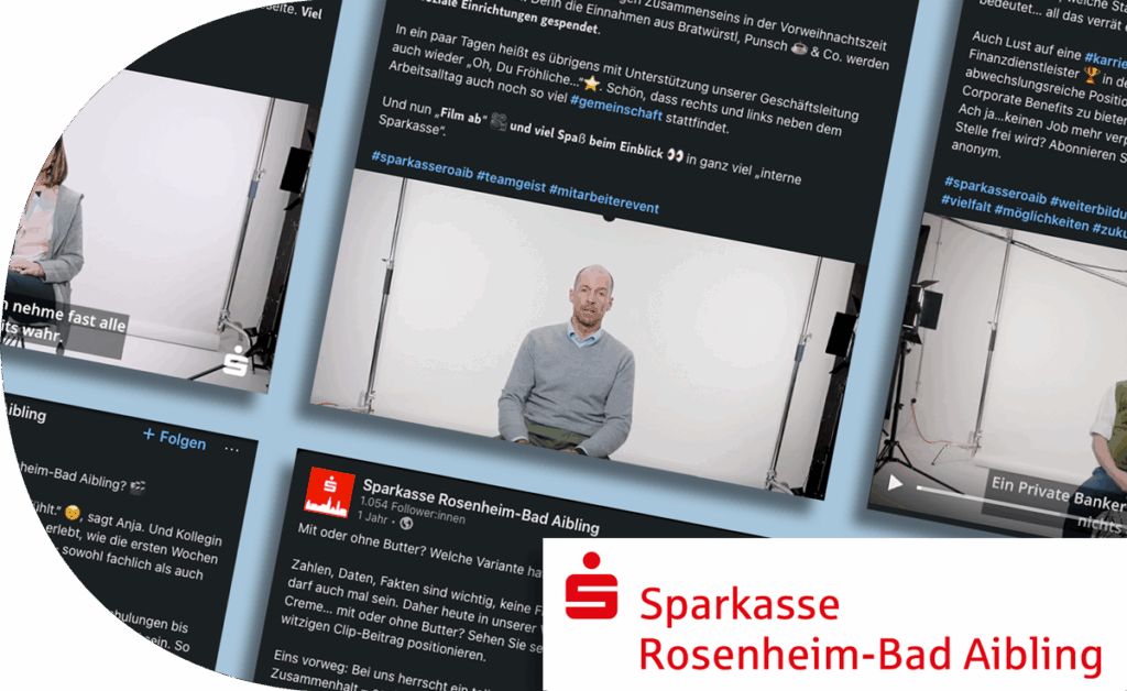 Referenz Social Media Kampagne Sparkasse Rosenheim-Bad Aibling mit authentischen Mitarbeiter-Interviews und Videos – Employer Branding von twentyfourtalents Darstellung für tablet angepasst
